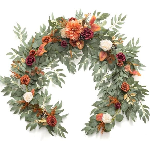 Moment Terracotta Flower Garland - 6FT Eucalyptus & Rose -Sweetheart Table Decor - Picture 1 of 6